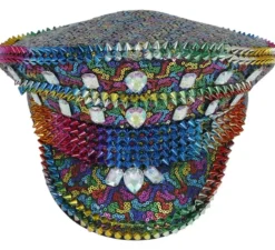 Cappellino da poliziotto arcobaleno per adulti con borchie