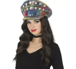 Cappellino da poliziotto arcobaleno per adulti con borchie