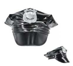 Cappellino della polizia in vinile con placca argentata