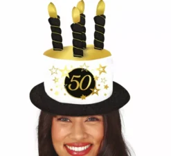 Cappello a candela bianco e nero per compleanni e anniversari di 50 anni