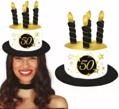 Cappello a candela bianco e nero per compleanni e anniversari di 50 anni