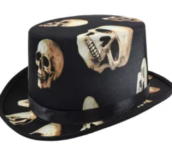 Cappello a cilindro nero con teschi