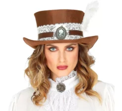 Cappello a cilindro Steampunk effetto pelle invecchiata