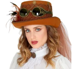 Cappello a cilindro Steampunk in feltro con velo