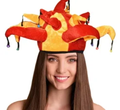 Cappello Arlecchino in velluto rosso e giallo