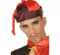 Cappello cinese rosso con fiocco