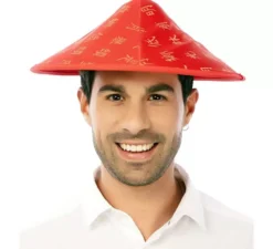 Cappello cinese rosso stampato per adulto 32 cm