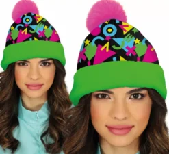 Cappello da adulto in lana verde e rosa anni '80