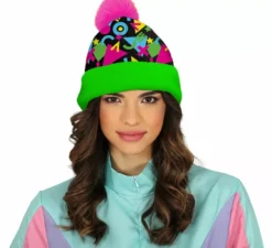 Cappello da adulto in lana verde e rosa anni '80