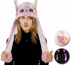 Cappello da coniglio con orecchie mobili e luce