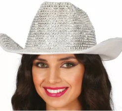 Cappello da cowboy argento lucido per adulto