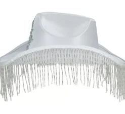 Cappello da cowboy bianco con frange per adulti