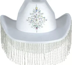 Cappello da cowboy bianco con frange per adulti