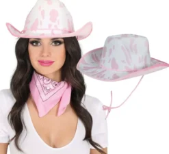 Cappello da cowboy bianco e rosa per adulti