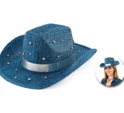Cappello da cowboy blu con strass