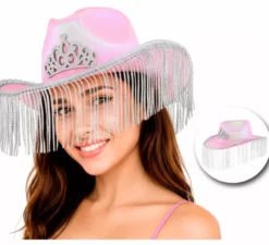 Cappello da cowboy con frange rosa