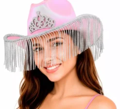 Cappello da cowboy con frange rosa