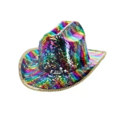 Cappello da cowboy con paillettes multicolore arcobaleno deluxe per adulto