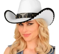 Cappello da cowboy con toro in feltro bianco