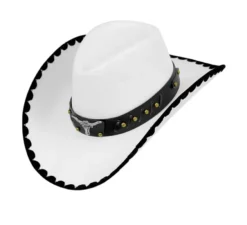 Cappello da cowboy con toro in feltro bianco