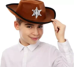 Cappello da cowboy da sceriffo marrone per bambini 34x26x9 cm