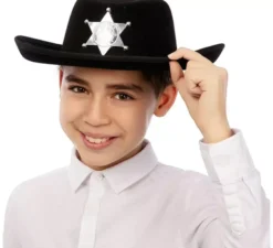 Cappello da cowboy da sceriffo nero per bambini 34x26x9 cm
