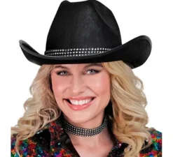 Cappello da cowboy nero con glitter per adulti
