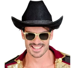 Cappello da cowboy nero con glitter per adulti