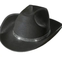 Cappello da cowboy nero con glitter per adulti