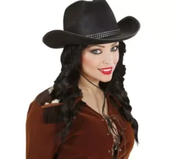 Cappello da cowboy nero con glitter per adulti