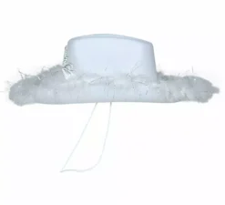 Cappello da cowboy per adulti con boa in feltro bianco