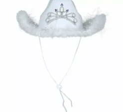 Cappello da cowboy per adulti con boa in feltro bianco