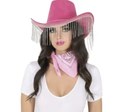 Cappello da cowboy rosa per adulti con frange