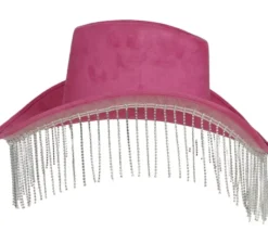 Cappello da cowboy rosa per adulti con frange