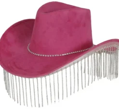 Cappello da cowboy rosa per adulti con frange