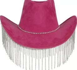 Cappello da cowboy rosa per adulti con frange