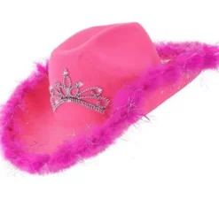 Cappello da cowgirl con tiara e rifiniture in piume in vari colori