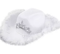 Cappello da cowgirl con tiara e rifiniture in piume in vari colori