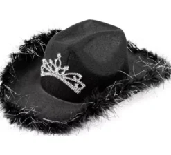 Cappello da cowgirl con tiara e rifiniture in piume in vari colori