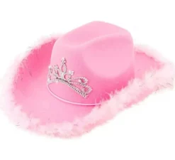 Cappello da cowgirl con tiara e rifiniture in piume in vari colori