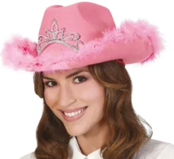 Cappello da Cowgirl Rosa con Boa