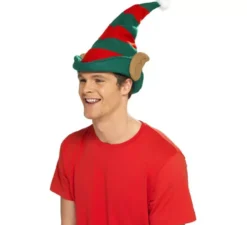 Cappello da elfo rosso e verde con orecchie