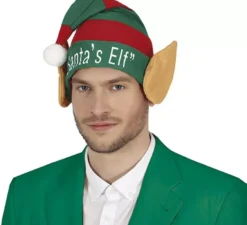 Cappello da elfo verde e rosso con orecchie