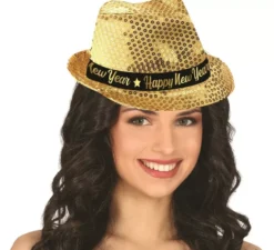 Cappello da gangster con paillettes dorate per il nuovo anno