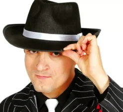 Cappello da gangster nero con nastro bianco