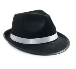 Cappello da gangster nero con nastro bianco