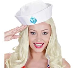 Cappello da marinaio bianco con ancora di paillettes