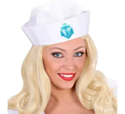 Cappello da marinaio bianco con ancora di paillettes