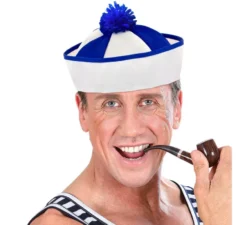 Cappello da marinaio con strisce e nappa blu
