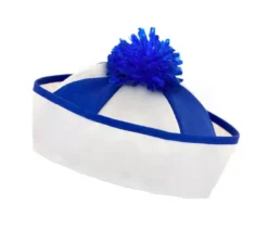 Cappello da marinaio con strisce e nappa blu